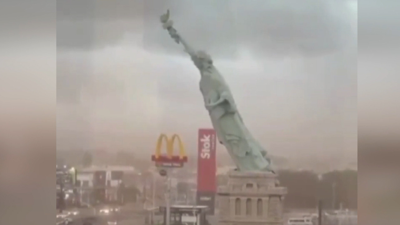 Dev heykel fırtınaya dayanamadı