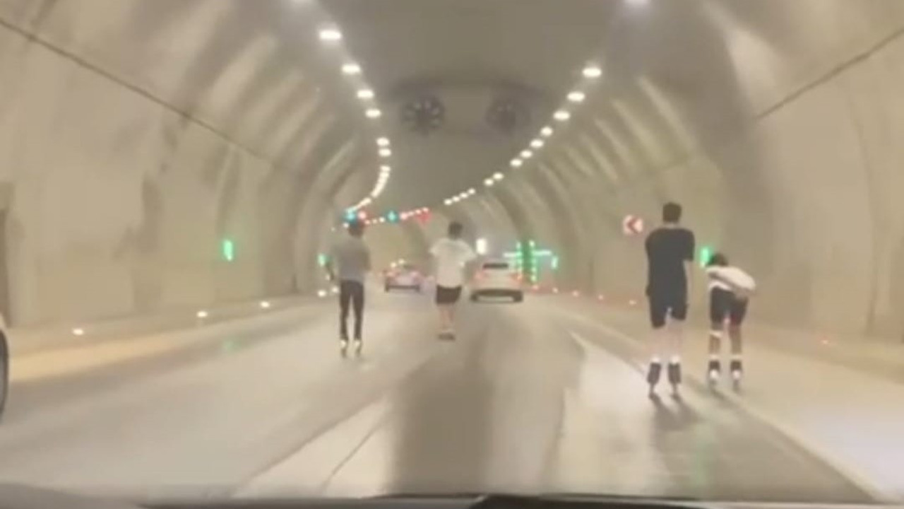 Çamlıca Tüneli'nde patenli gençlerin tehlikeli yolculuğu