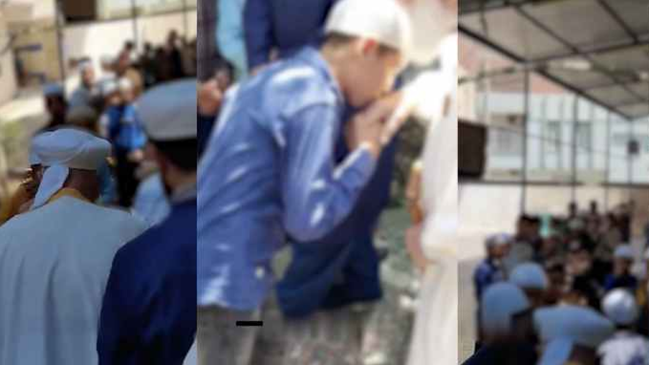 Çocukları sıraya sokup tarikat liderinin elini öptürdüler