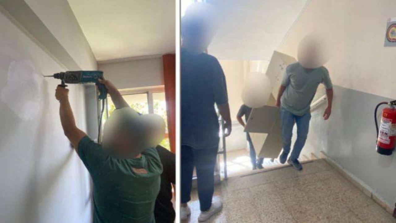 Özel okulda büyük rezalet. Öğretmenlere duvar deldirip yük taşıttılar