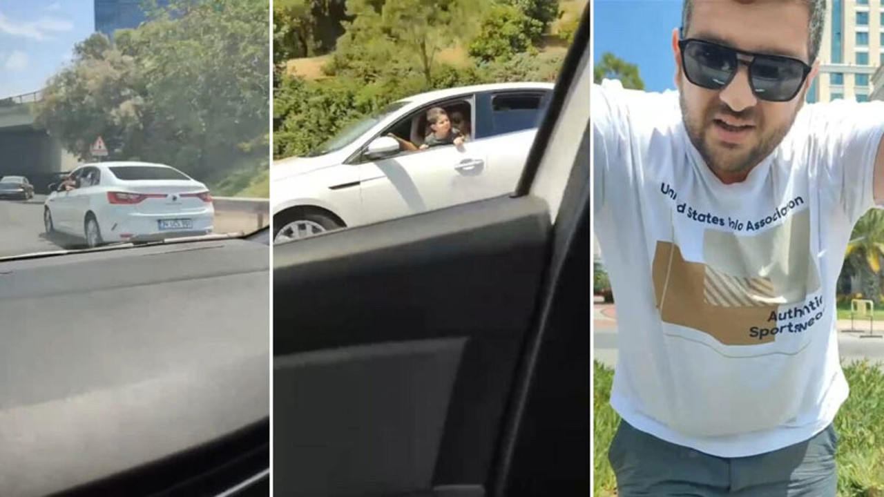 Kucağında çocukla araba kullandı, kendisini görüntüleyen sürücüye tepki sözle saldırdı. Hem suçlu hem suçlu