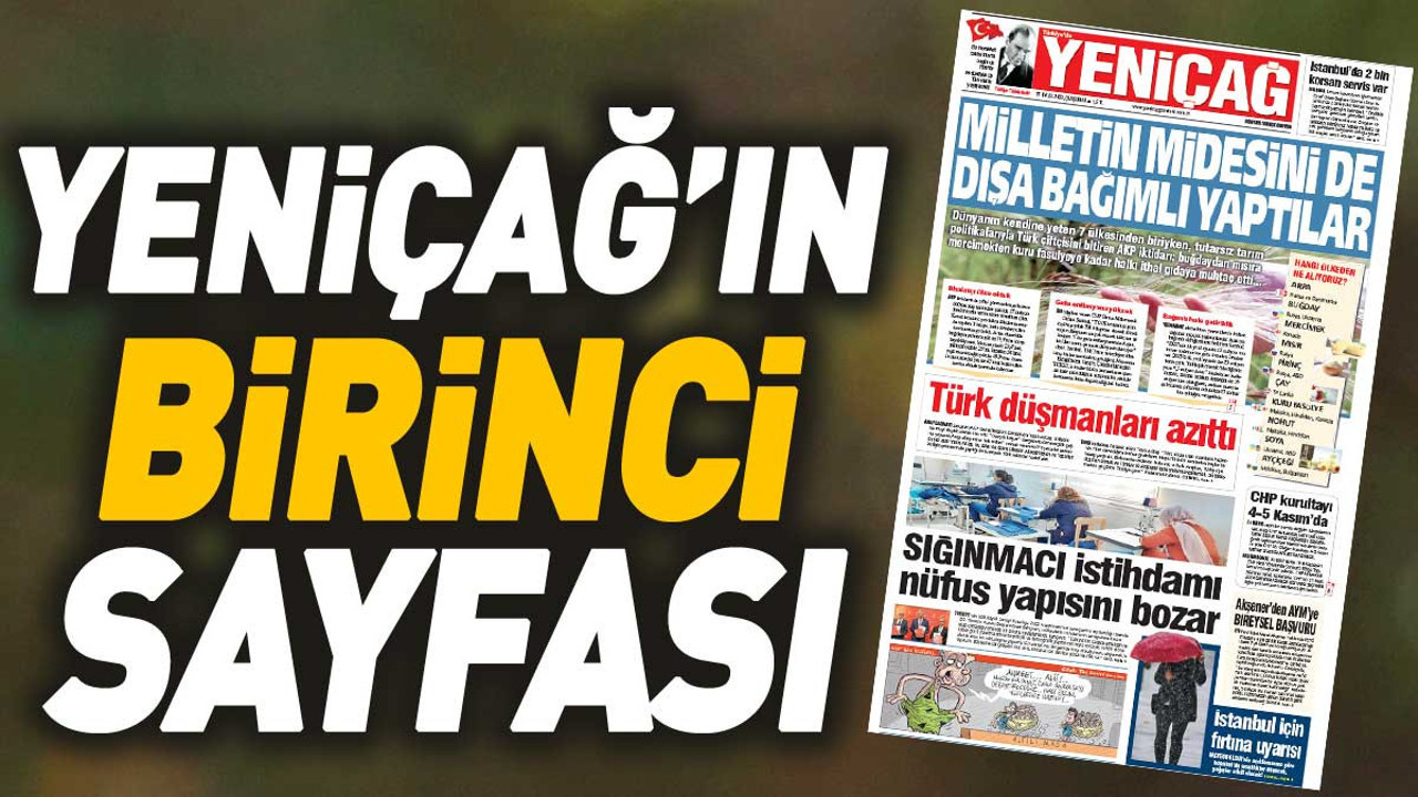 Yeniçağ Gazetesi'nin 1. sayfası (27 Eylül 2023)
