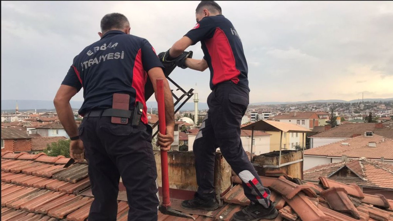 Baca deliğine düşen yavru kedinin yardımına itfaiye koştu