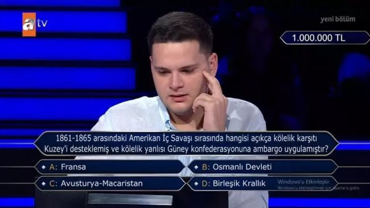 Kim Milyoner Olmak İster'de 1 milyonluk soru 7.kez açıldı. 5 Milyon liralık soruyu açtıracaktı
