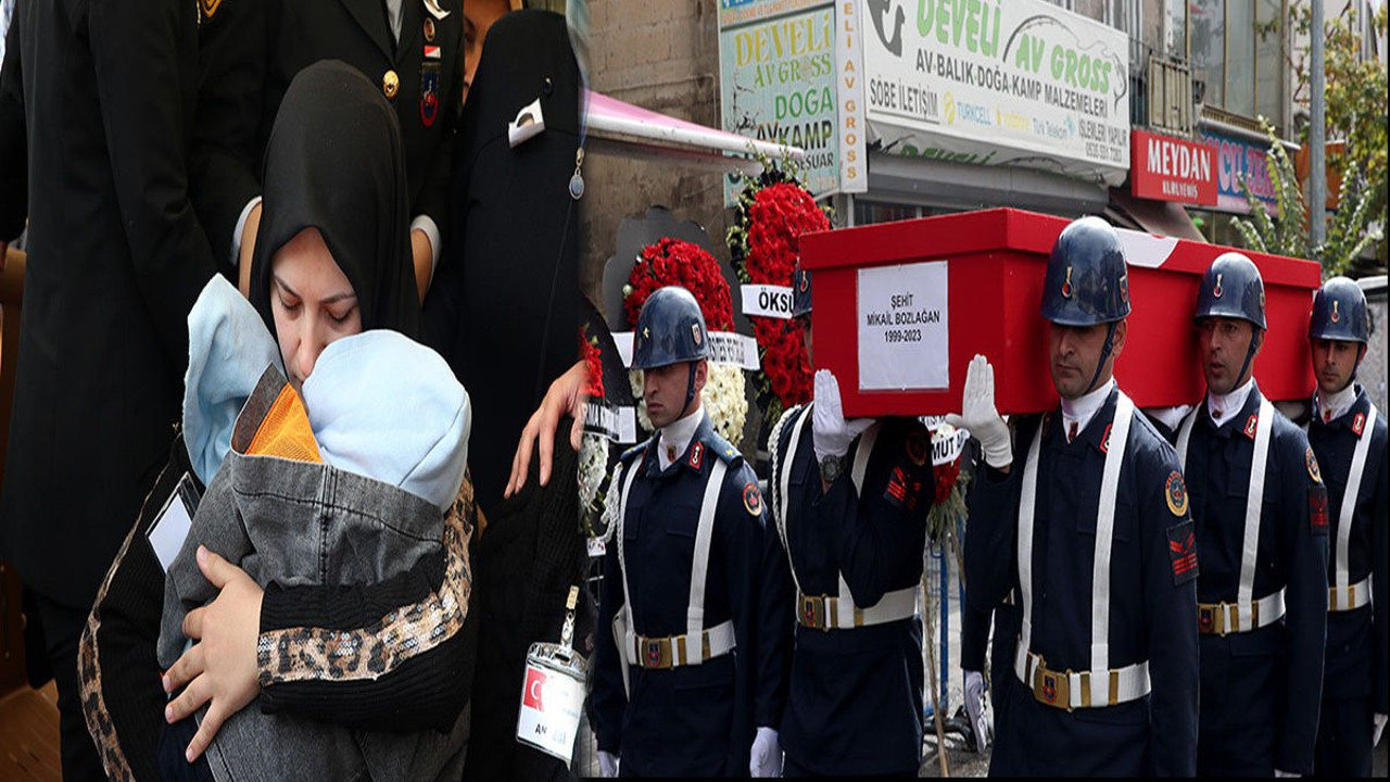 Şehit veteriner teknikerine son veda: Eşi 6 aylık bebeğiyle tabuta sarılarak ağladı