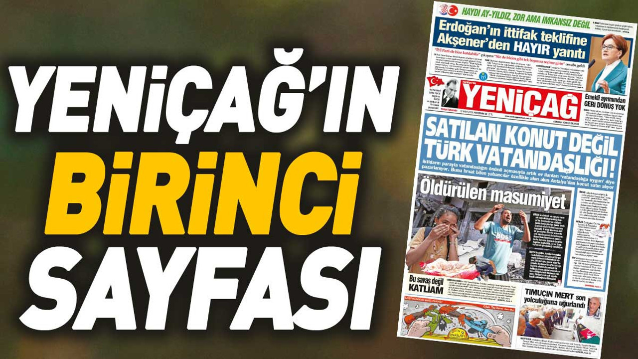 Yeniçağ Gazetesi'nin birinci sayfası (12 Ekim 2023)