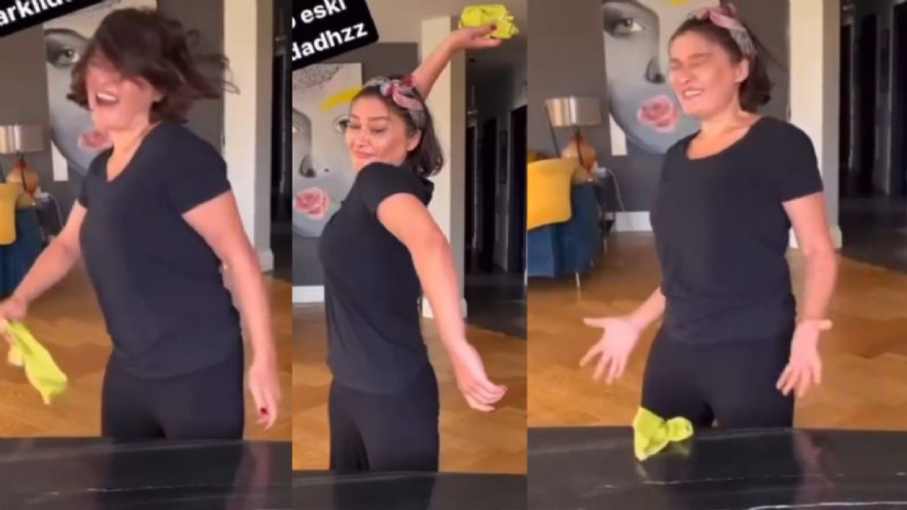 Nurgül Yeşilçay temizlik yaparken kendinden geçti