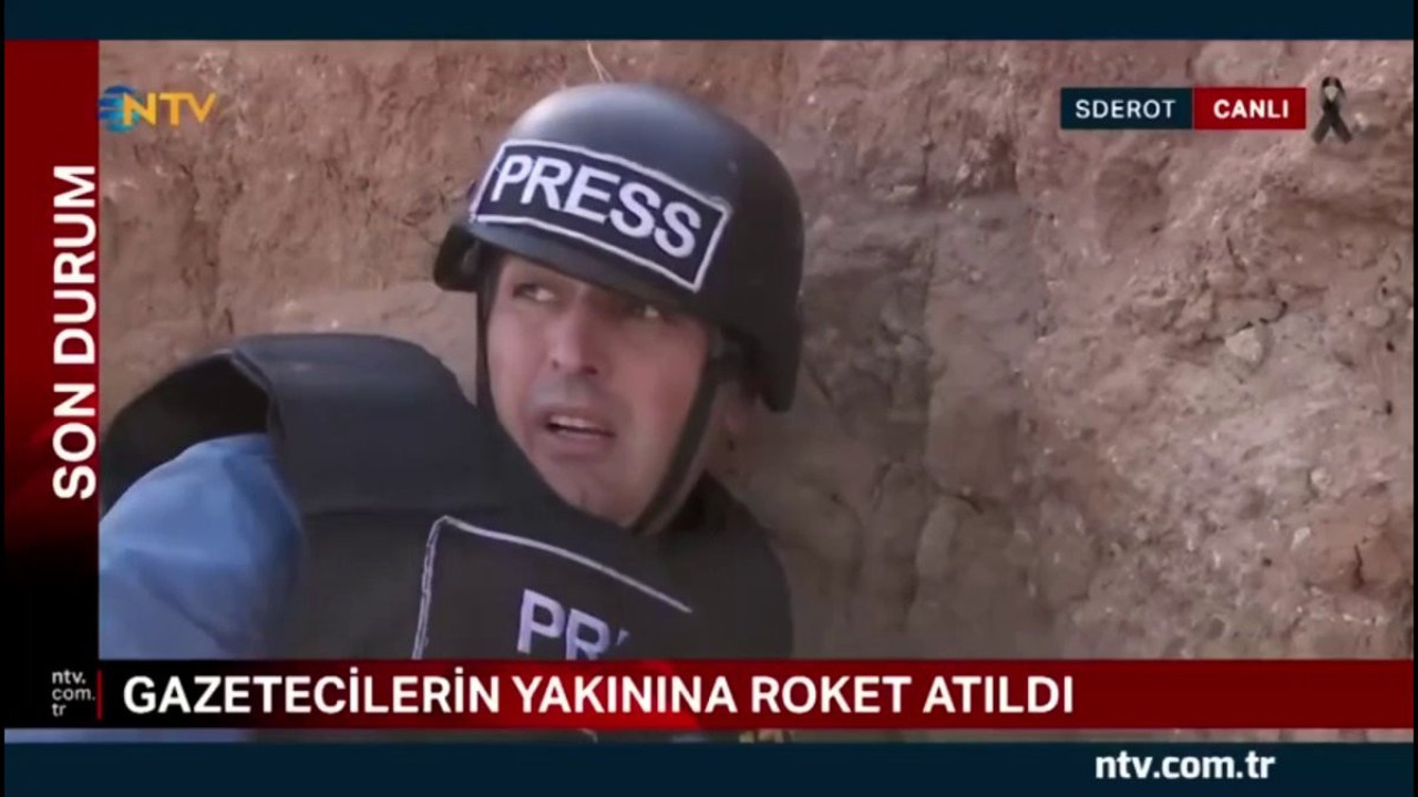NTV muhabirinin Gazze sınırındaki zor anları. Gazetecilerin bulunduğu bölgeye roket düştü