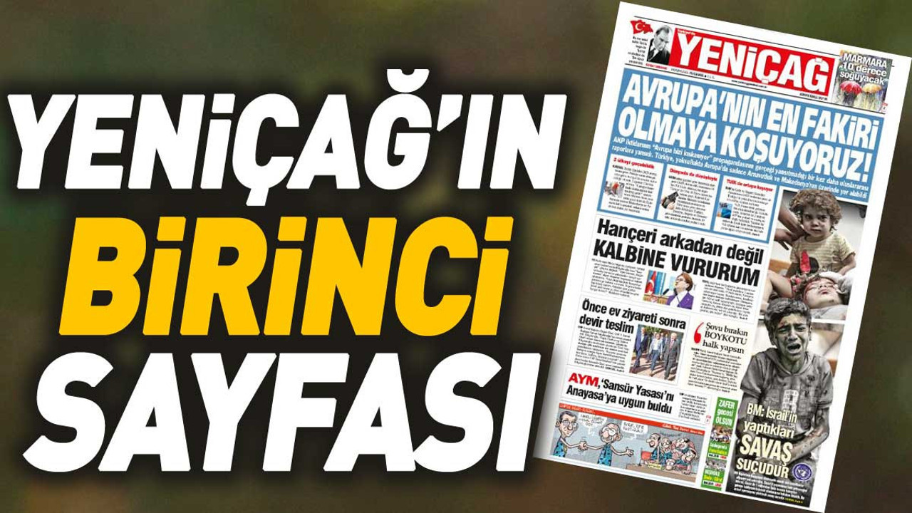 Yeniçağ Gazetesi'nin 1. sayfası (09 Kasım 2023)