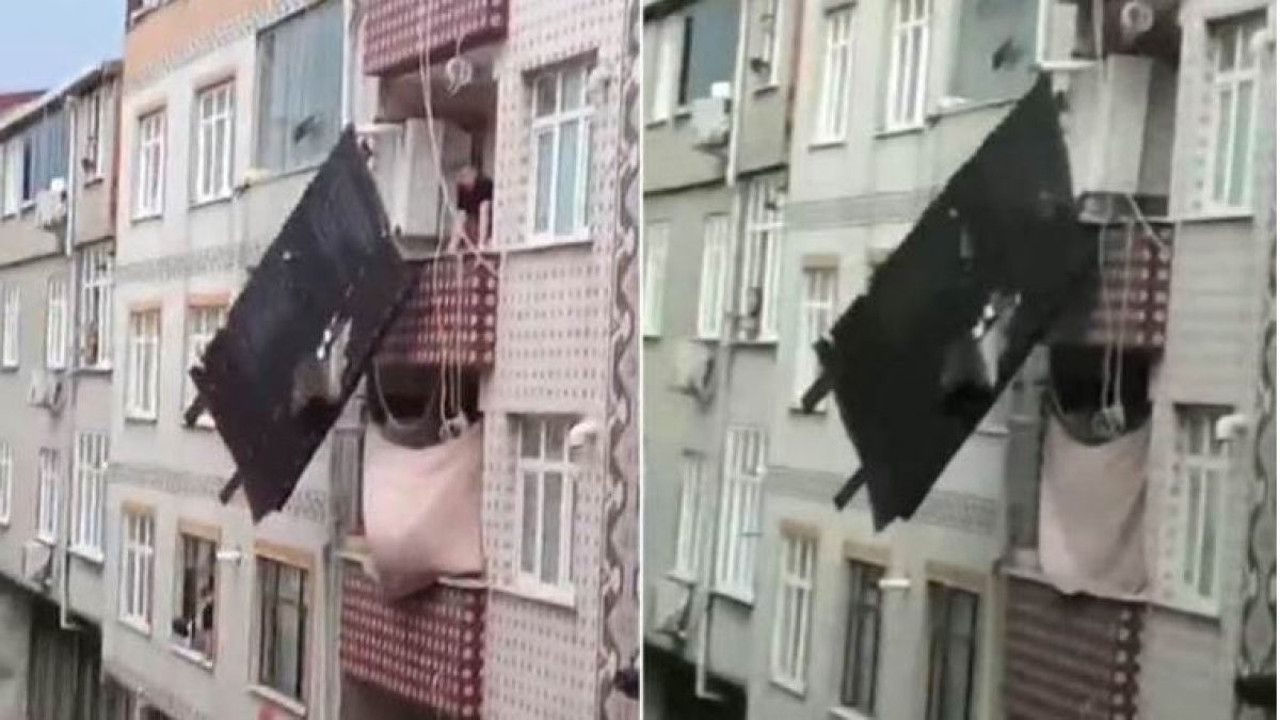 Sultangazi’de fırtına çatıyı yerinden söktü! Çamaşır İpinde asılı kaldı…