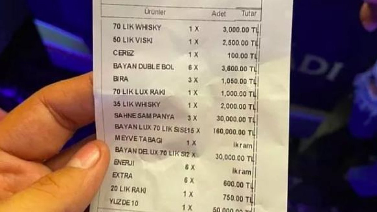 Pavyonda 284 bin liralık hesap geldi. Sosyal medyaya düşen hesap görenleri dumura uğrattı