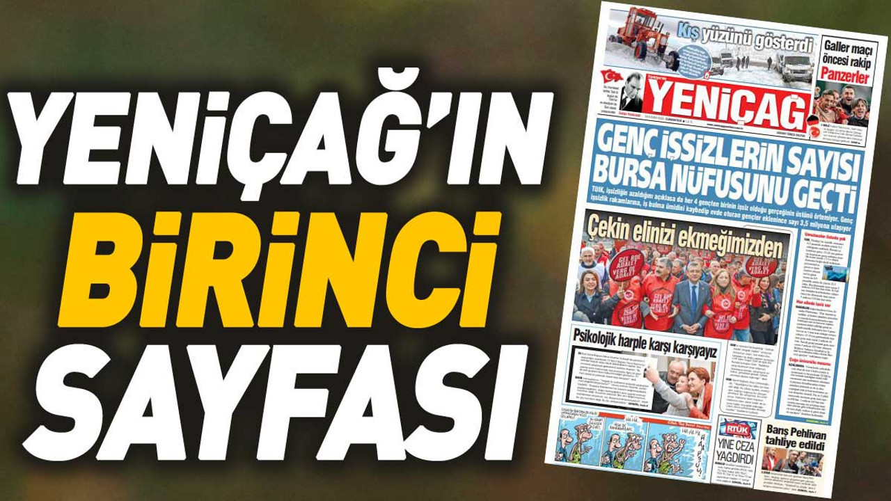 Yeniçağ Gazetesi'nin 1. sayfası (18 Kasım 2023)