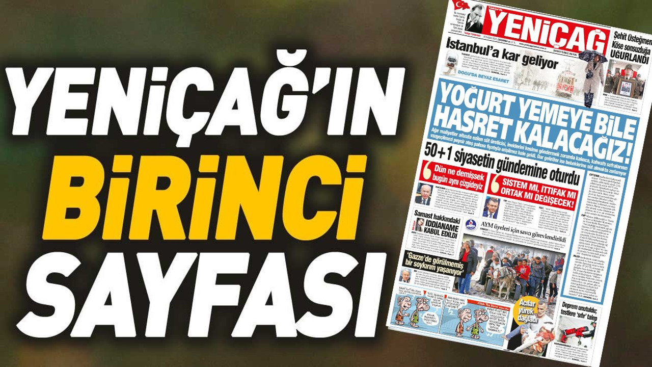 Yeniçağ Gazetesi'nin 1. sayfası (22 Kasım 2023)
