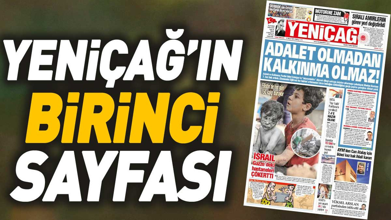 Yeniçağ Gazetesi'nin 1. sayfası (22 Aralık 2023)