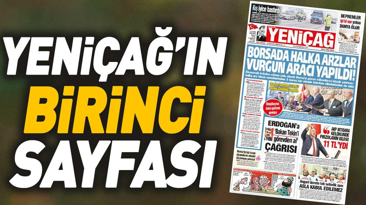 Yeniçağ Gazetesi'nin 1. sayfası (23 Aralık 2023)