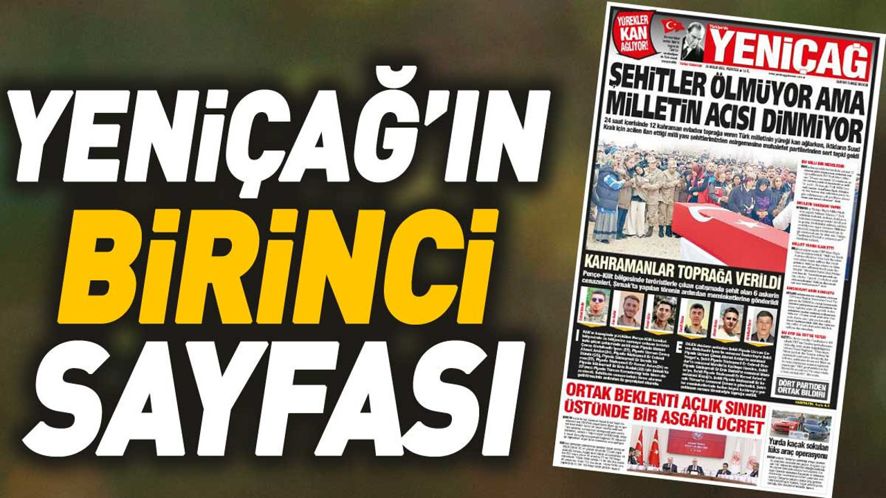 Yeniçağ Gazetesi'nin 1. sayfası (25 Aralık 2023)