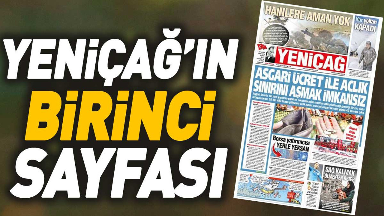 Yeniçağ Gazetesi'nin 1. sayfası (26 Aralık 2023)