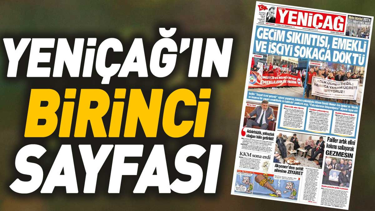 Yeniçağ Gazetesi'nin 1. sayfası (30 Aralık 2023)