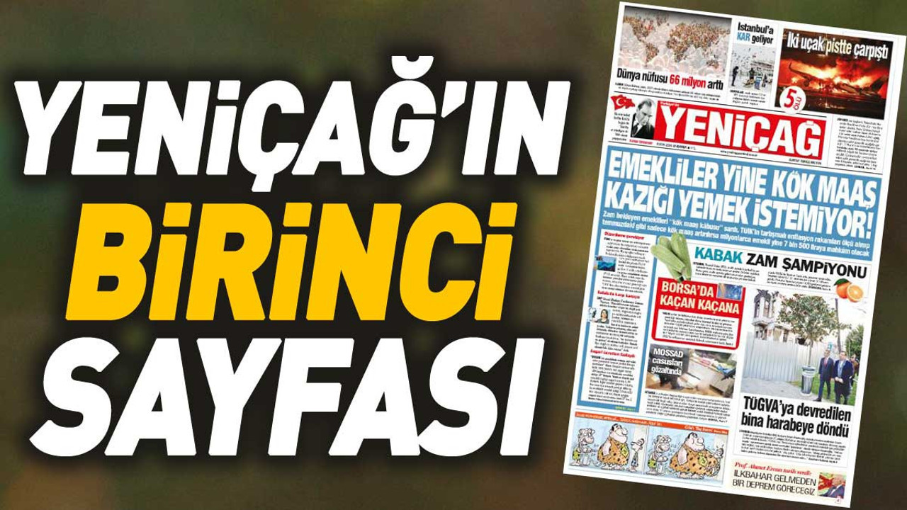 Yeniçağ Gazetesi'nin 1. sayfası (03 Ocak 2024)