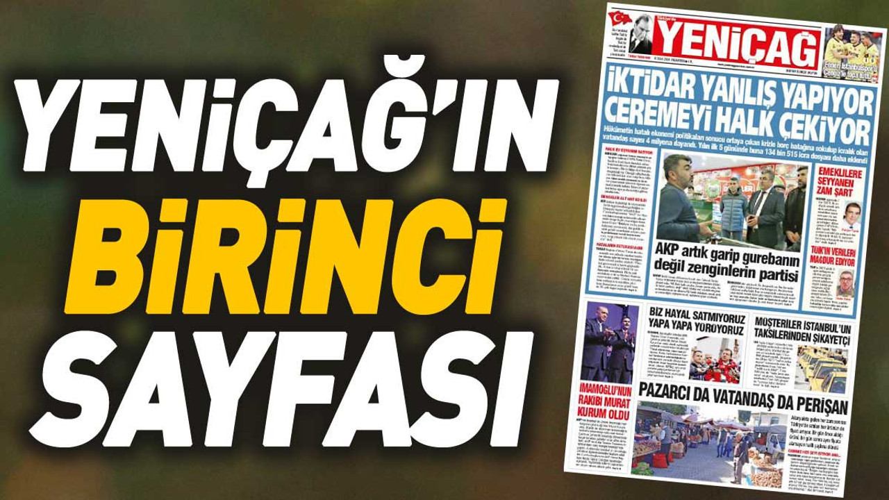 Yeniçağ Gazetesi'nin 1. sayfası (08 Ocak 2024)