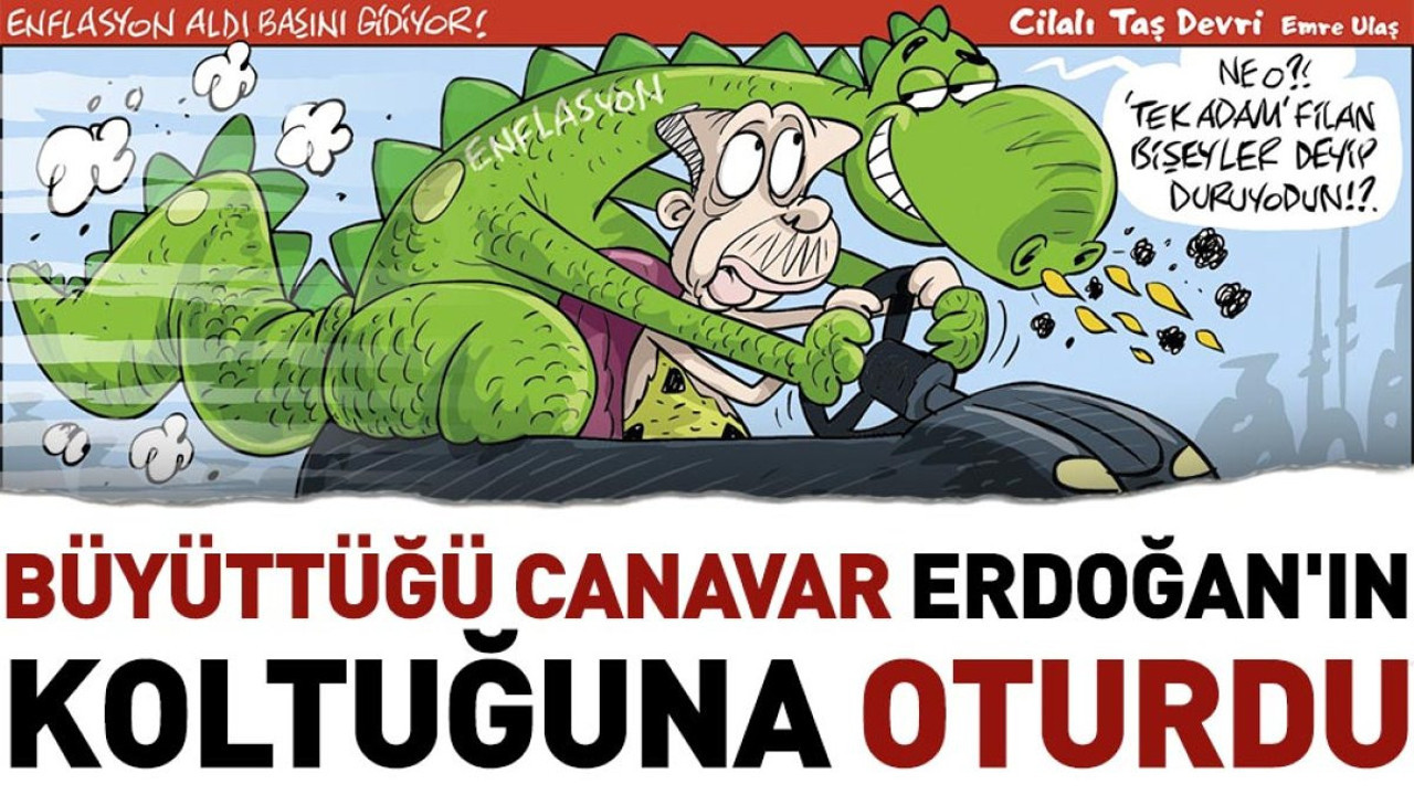 Büyüttüğü canavar Erdoğan'ın koltuğuna oturdu. Emre Ulaş çizdi