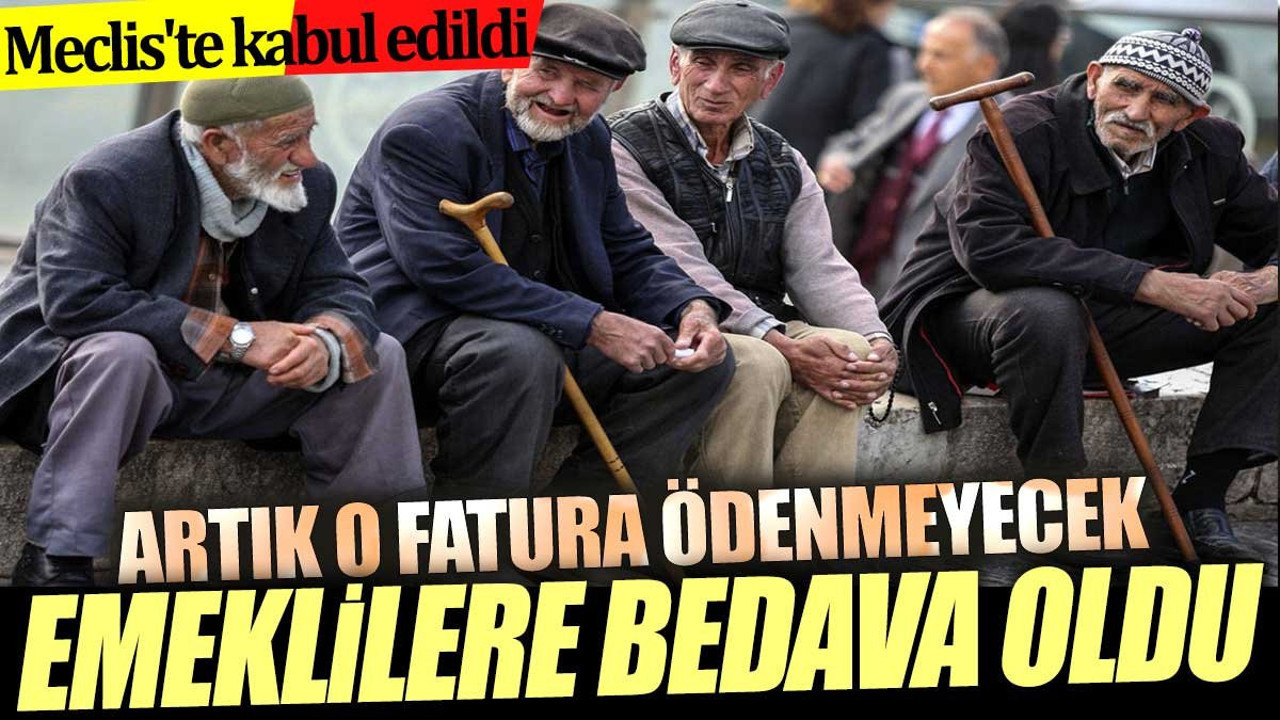 Emeklilere bedava oldu! Artık o fatura ödenmeyecek. Meclis'te kabul edildi