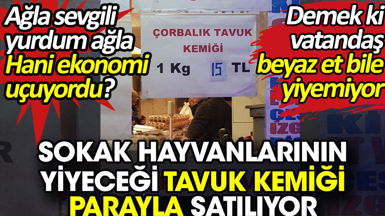 Sokak hayvanlarının yiyeceği tavuk kemiği parayla satılıyor. Demek ki vatandaş beyaz et bile yiyemiyor