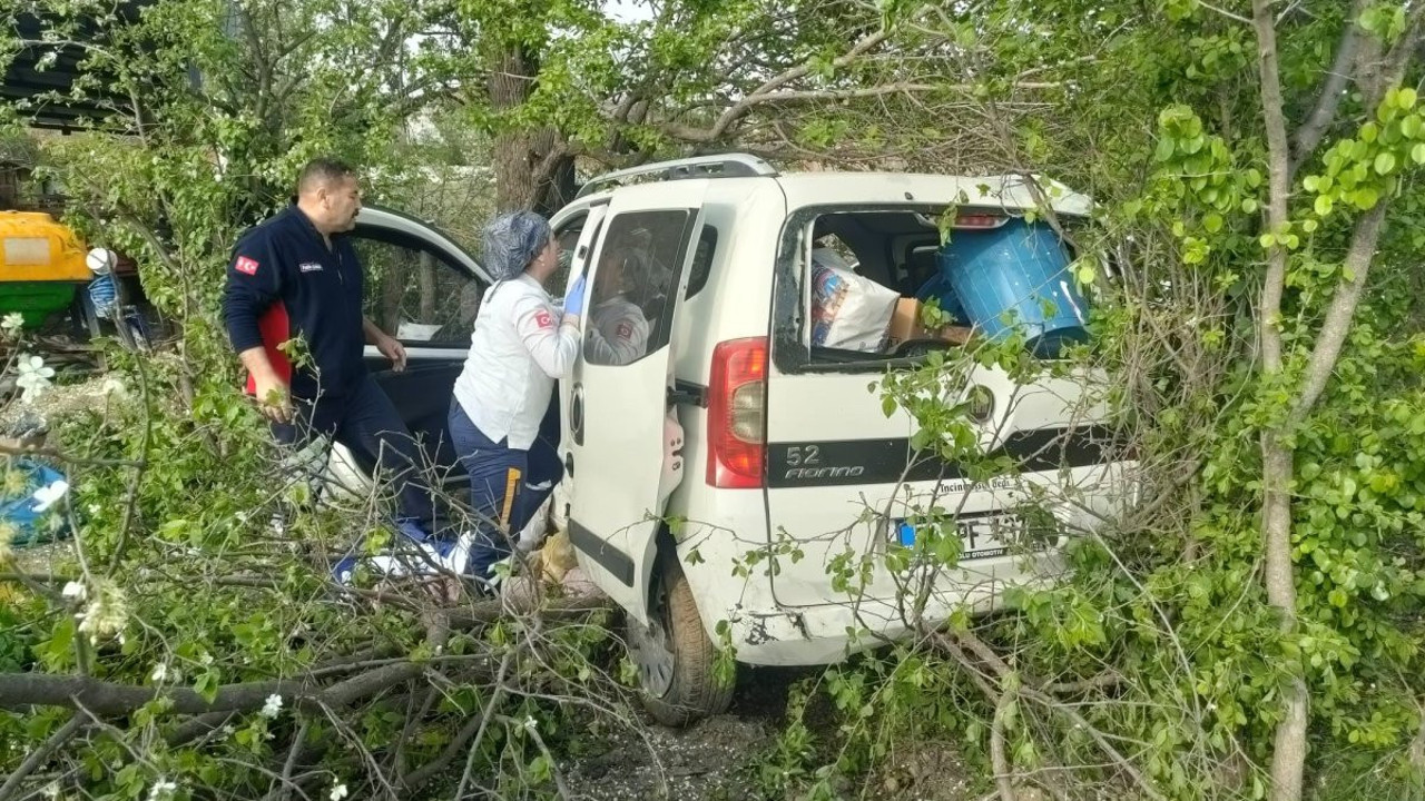 Virajı alamadı. Ağaca çarparak durabildi