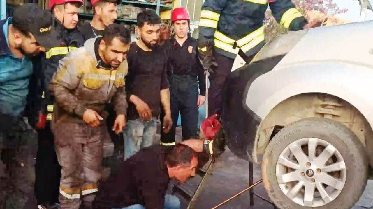Aracın motoruna giren yılanı itfaiye çıkardı