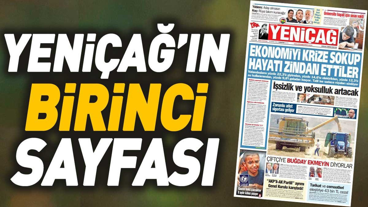 Yeniçağ Gazetesi'nin 1. sayfası (08 Haziran 2024)