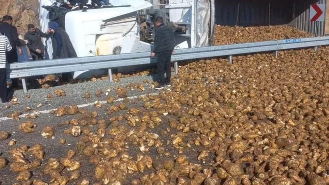 Pancar yüklü tır devrildi (14 Kasım 2024)