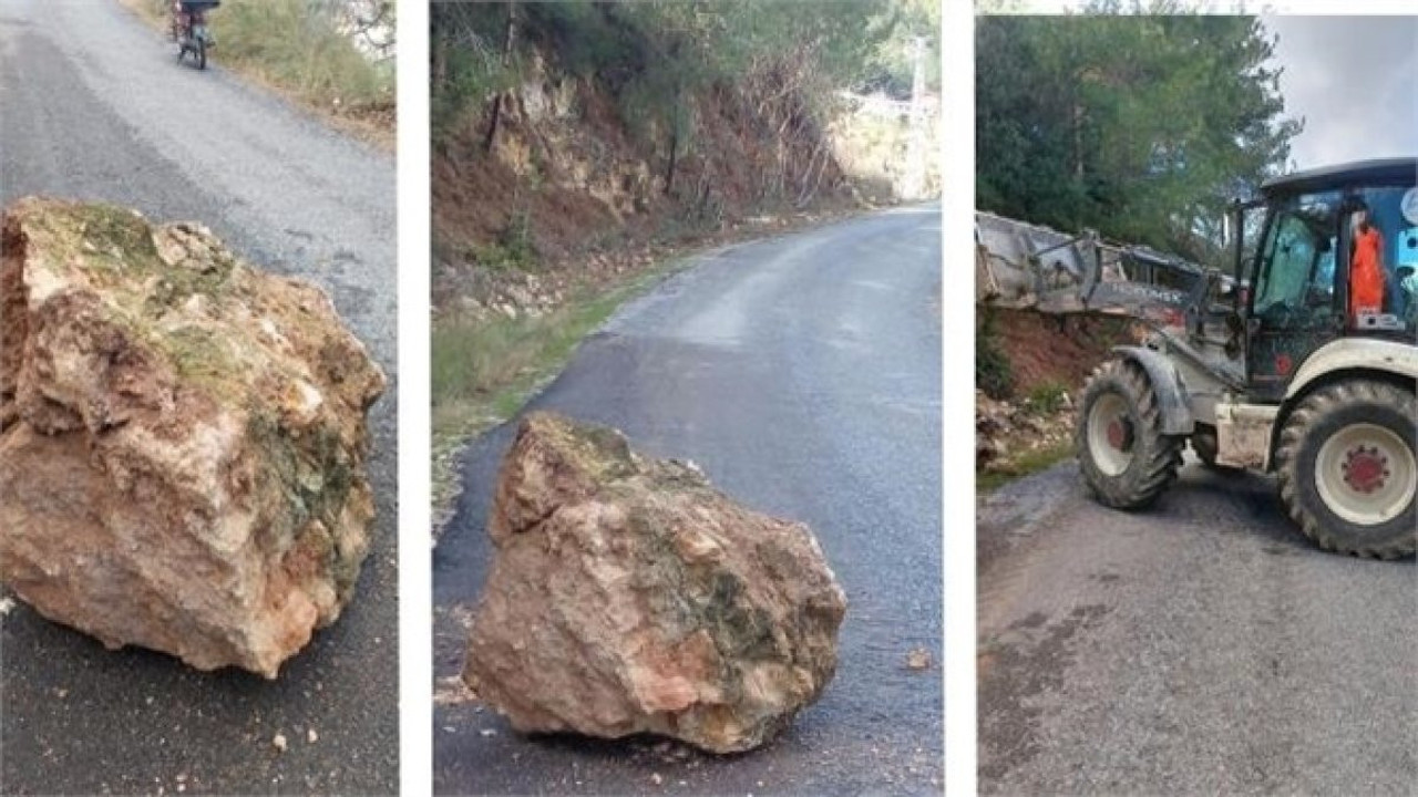 Tarsus’ta yola düşen kayaları belediye kaldırdı