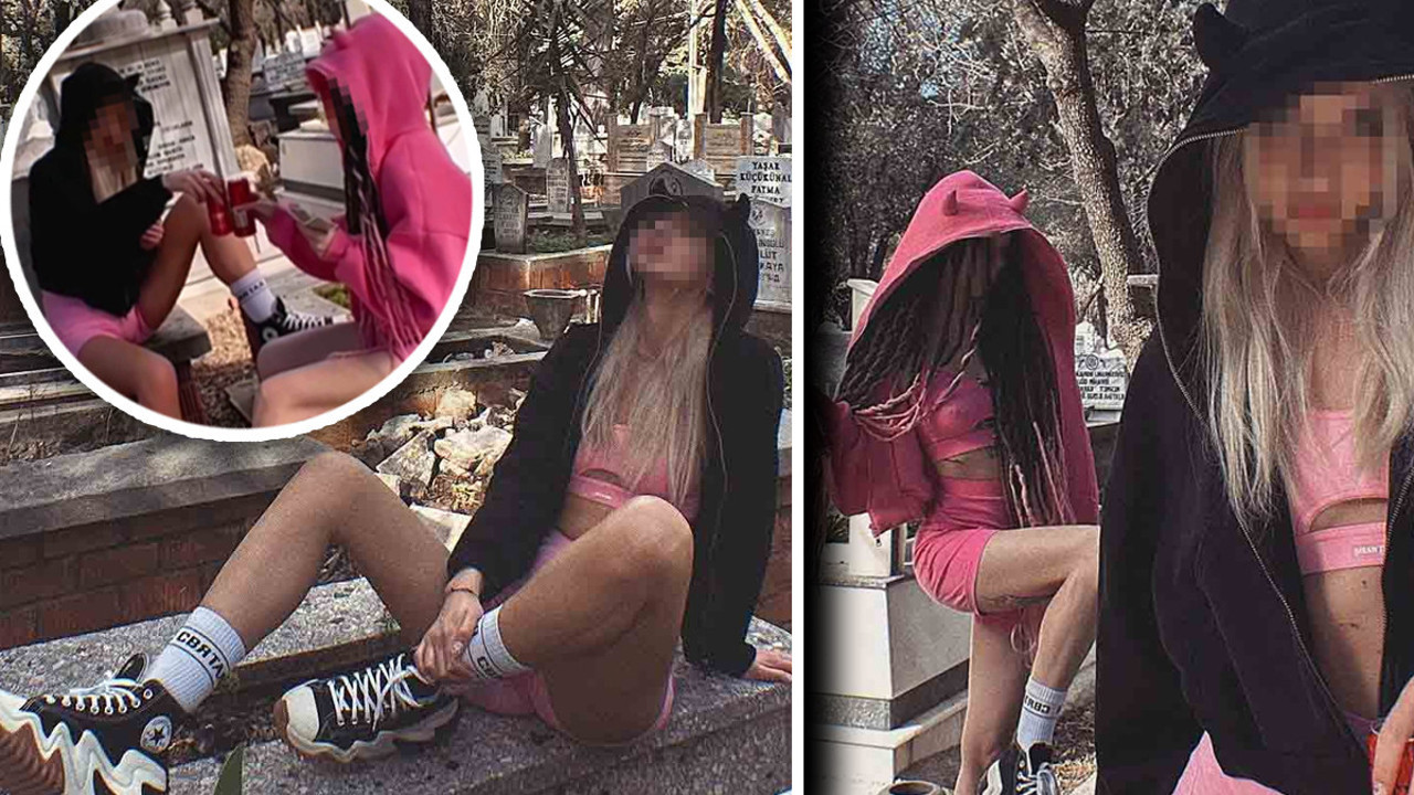 Mezarlıkta rezalet görüntüler! Mezar taşını masa yapıp iskambil oynadılar, bir de kadeh tokuşturdular