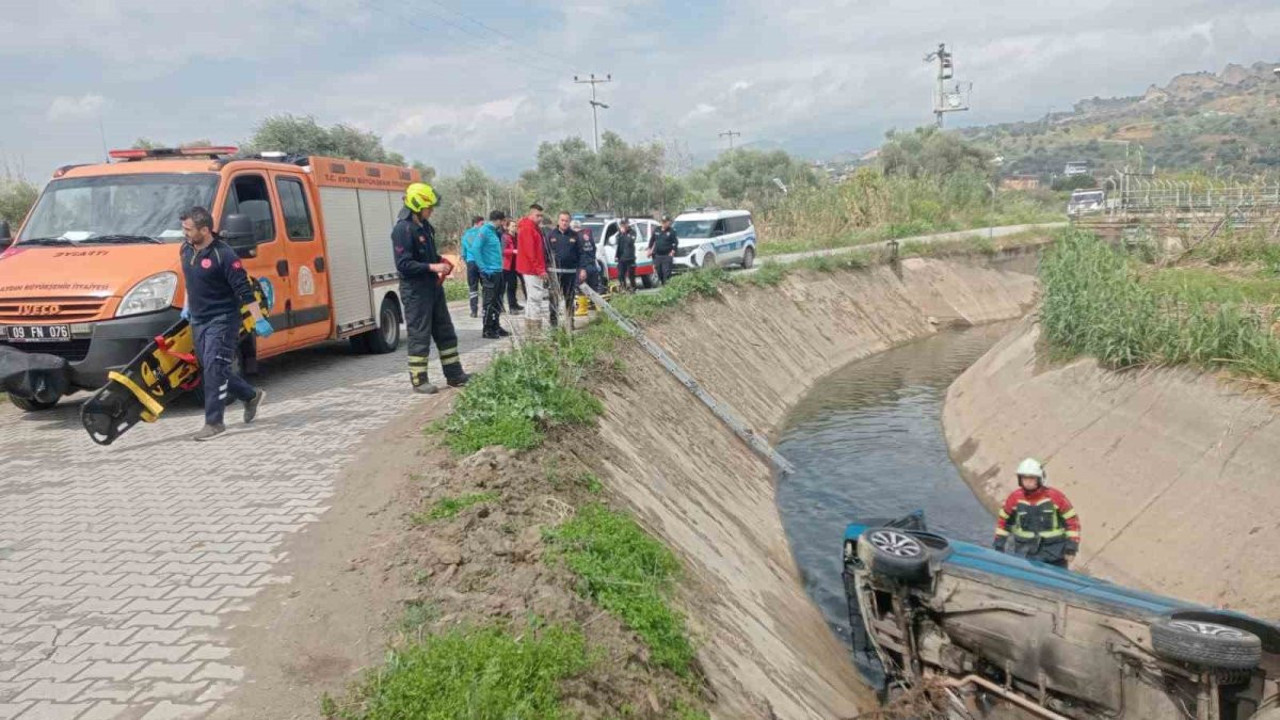 Aydın'da feci kaza! Otomobil sulama kanalına uçtu