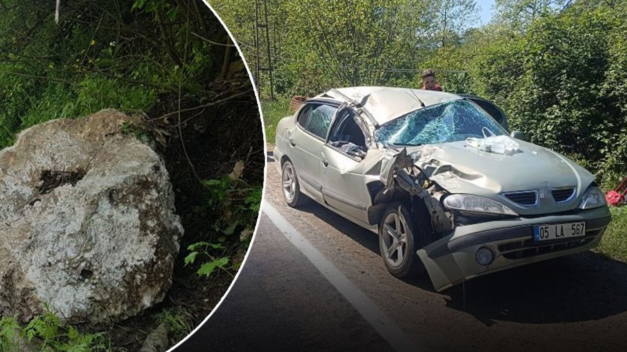 Seyir halindeki otomobile kaya düştü: Aralarında çocukların olduğu 5 yaralı var