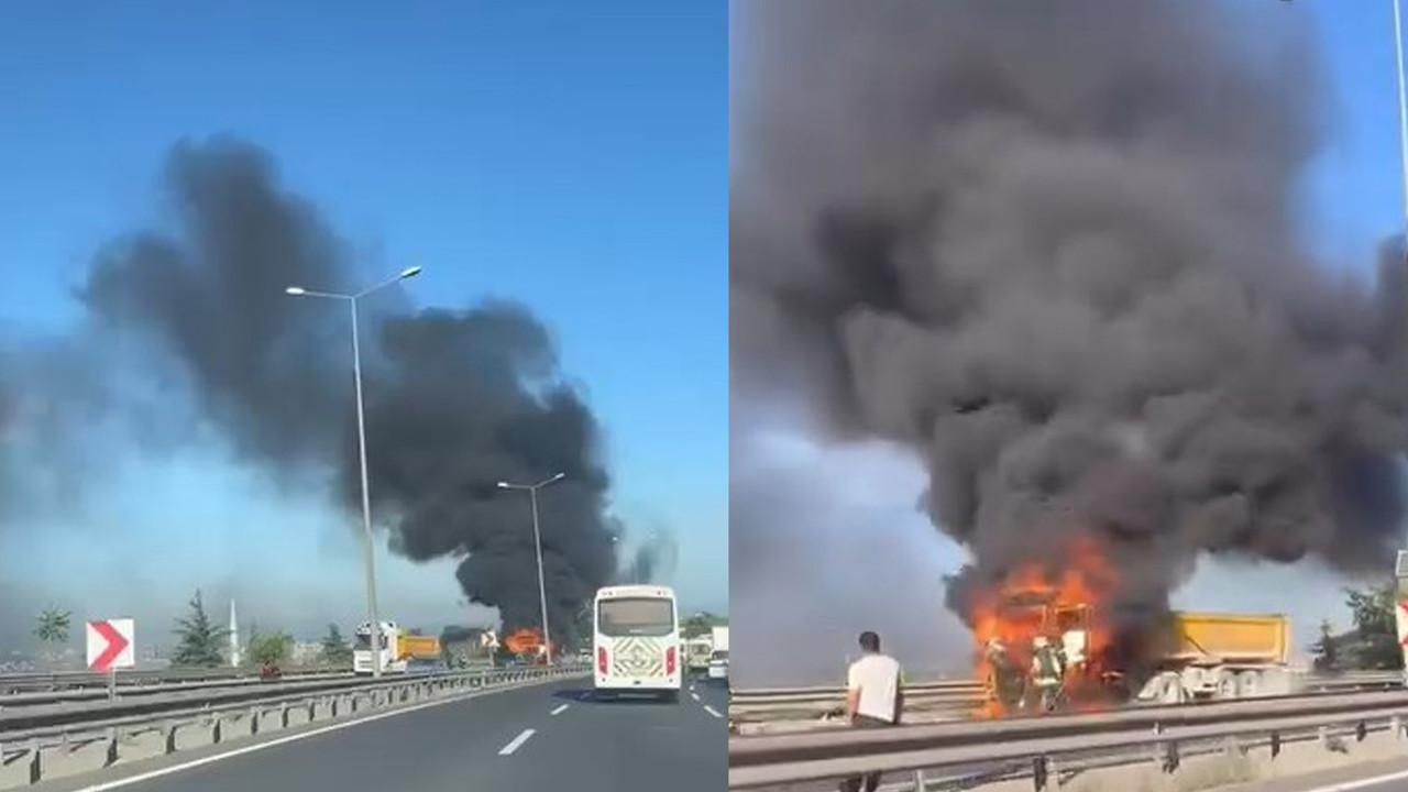 D-100’de alevli kâbus! Hafriyat kamyonu küle döndü