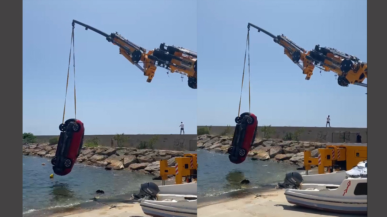 Saros’ta şok olay! Otomobil denize düştü!