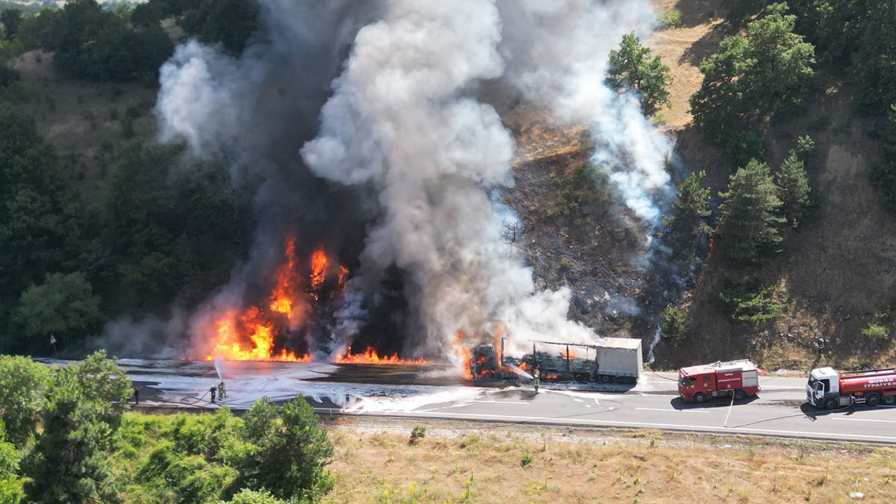 Bursa'da tırdan ormanlık alana sıçrayan yangın söndürüldü