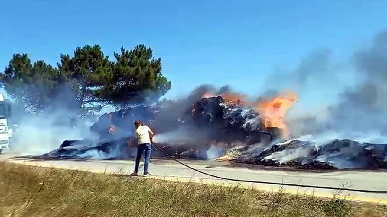 Römork yangını buğday tarlasına sıçradı