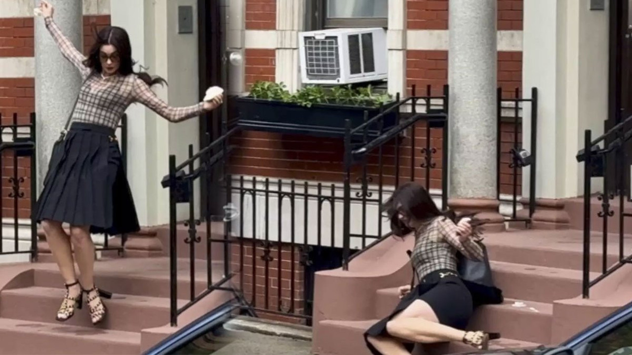 Ünlü oyuncu topuklu ayakkabısının azizliğine uğradı! Çekim sırasında fena yere düştü