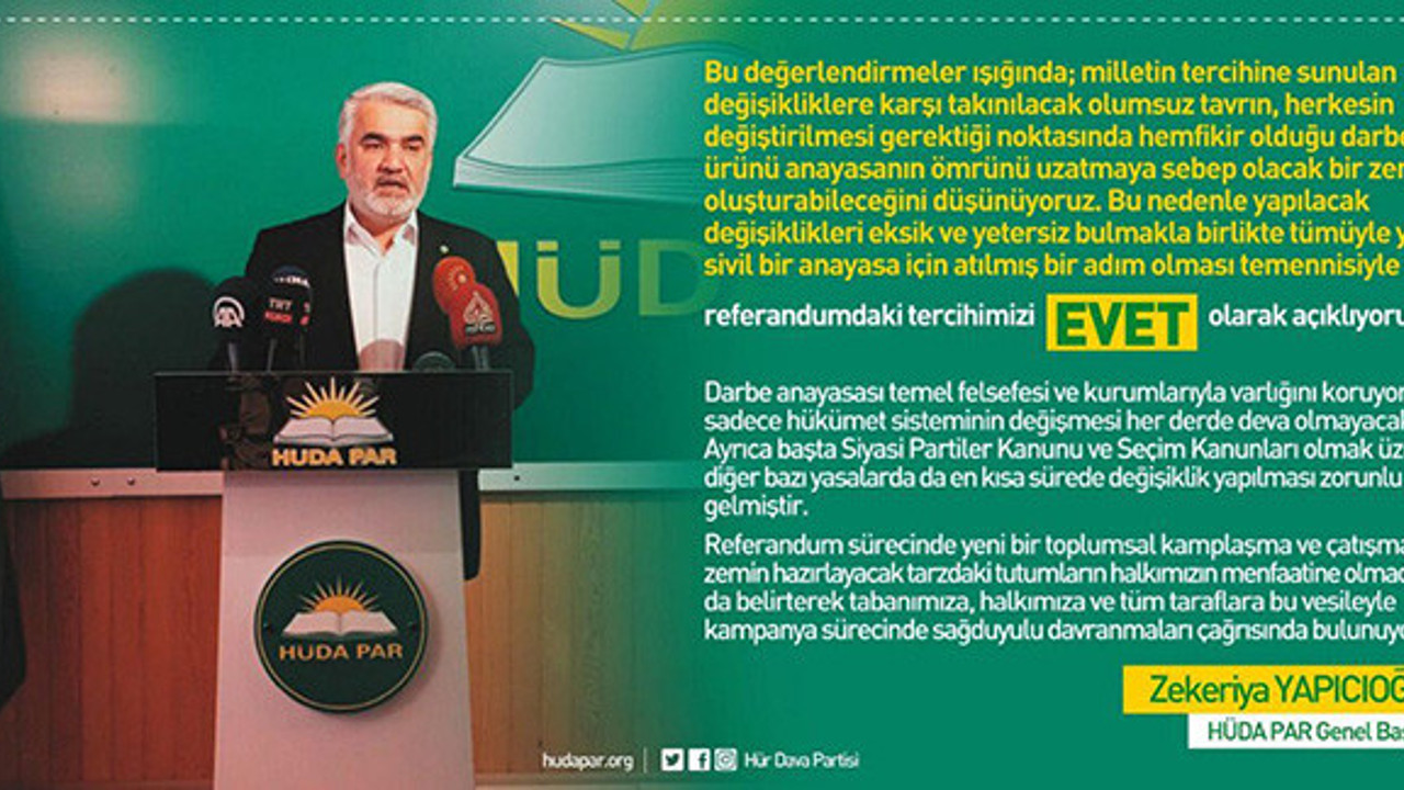 Hüda-Par referandumda 'evet' diyeceğini açıkladı