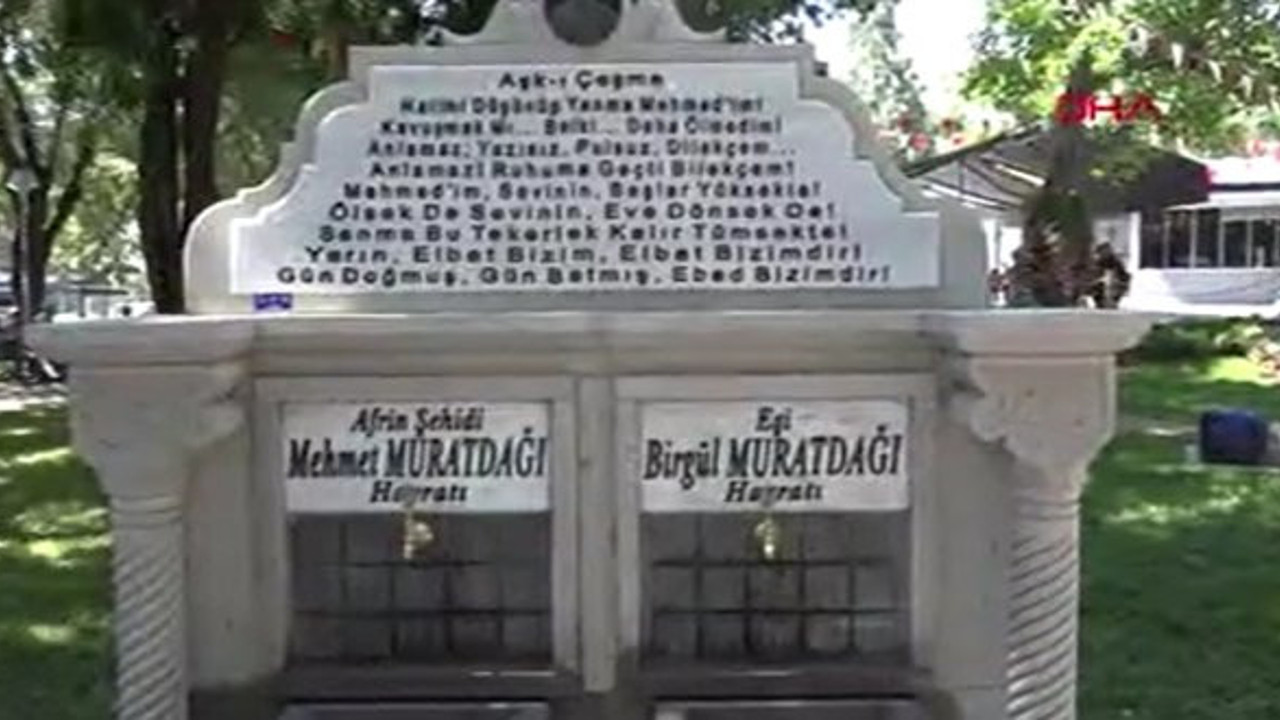 Afrin şehidi eşi için çeşme yaptırdı