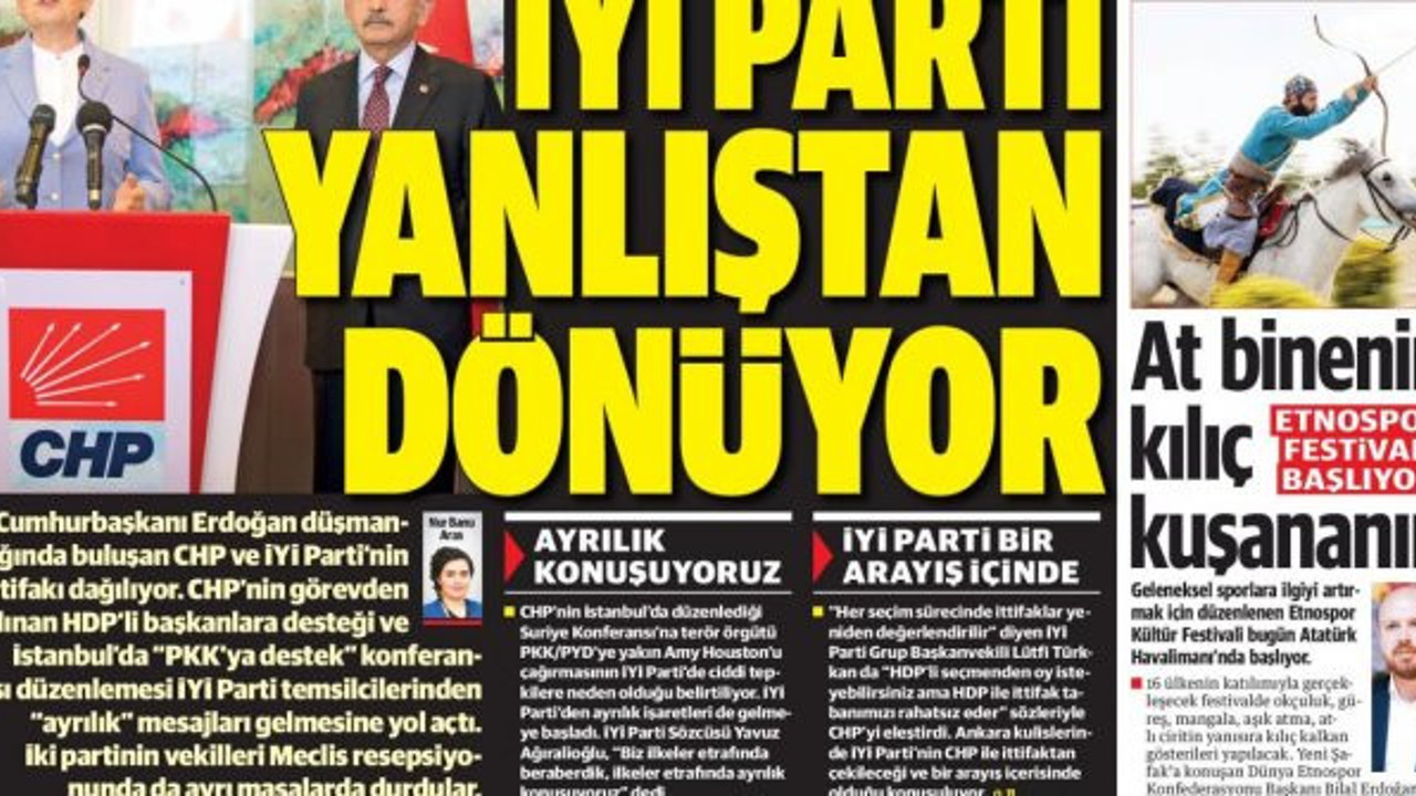 İktidara yakın gazeteden İYİ Parti’ye çifte standart