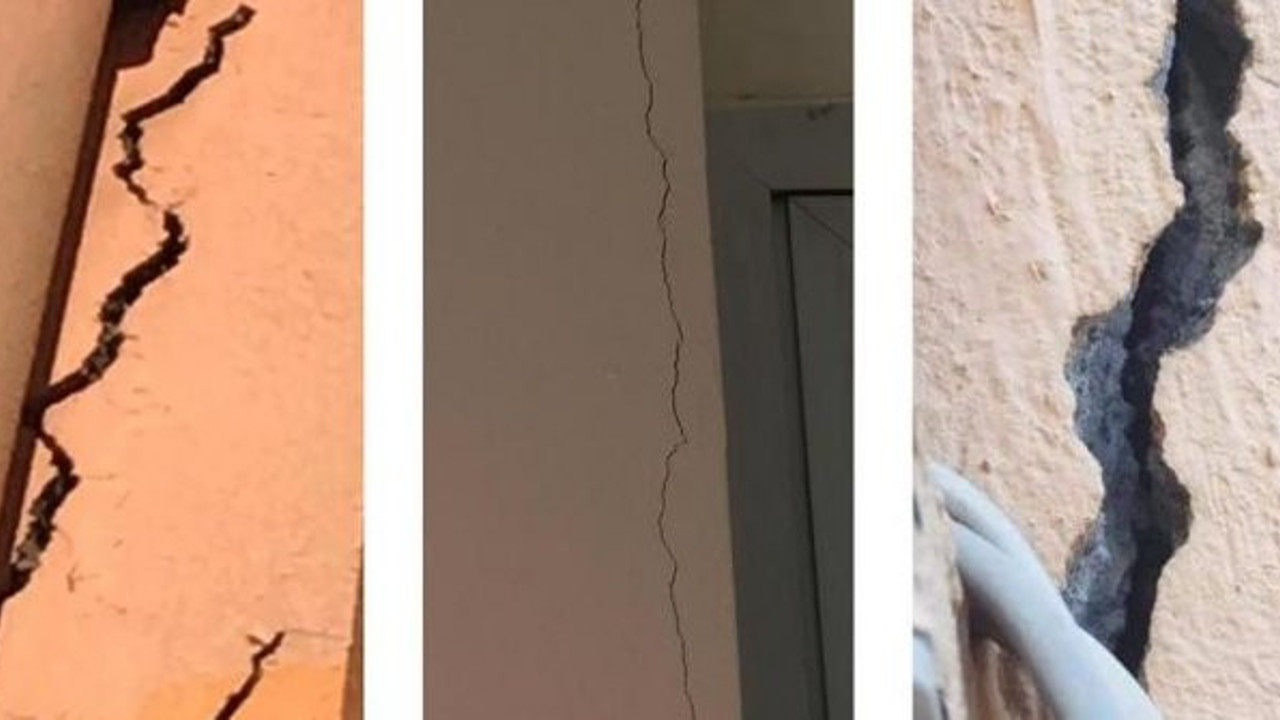 Depremde hasar gören okulun çatlaklarını sıvayla kapattılar!