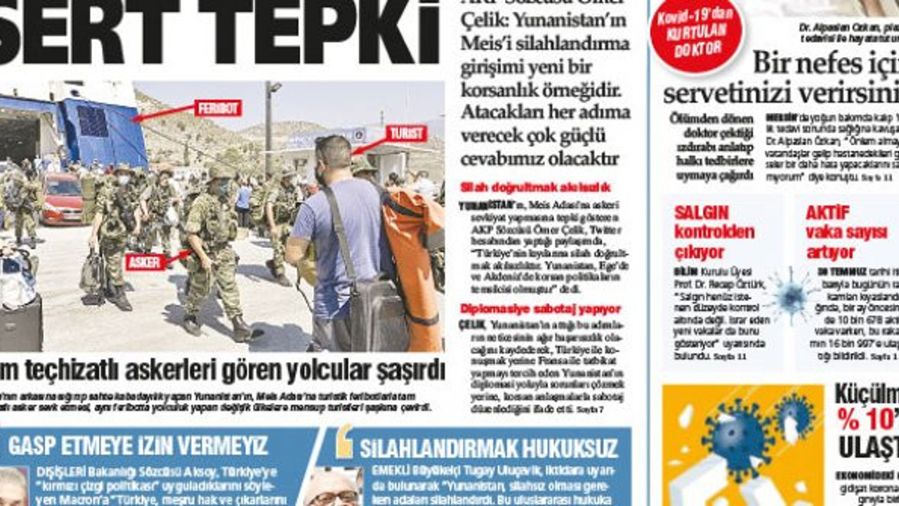 Yeniçağ gazetesi Yunanlılarla dalga geçti: “Turist gemisiyle çıkarma yapan tırsık Yunan’a sert tepki” başlığıyla çıktı