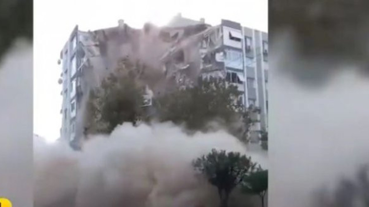 İzmir'de meydana gelen depremde bir bina böyle yıkıldı (30 Ekim 2020)
