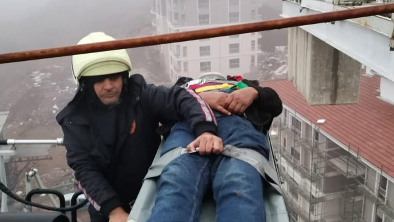 35 metrede kırılan vinçte ölüm kalım savaşı