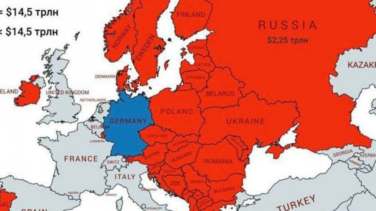 Bu durumda Almanya bizi neden kıskansın ki. Almanya’nın serveti 14,5 trilyon dolar. Rusya dahil 32 ülkenin toplam zenginliği 14,5 trilyon dolar