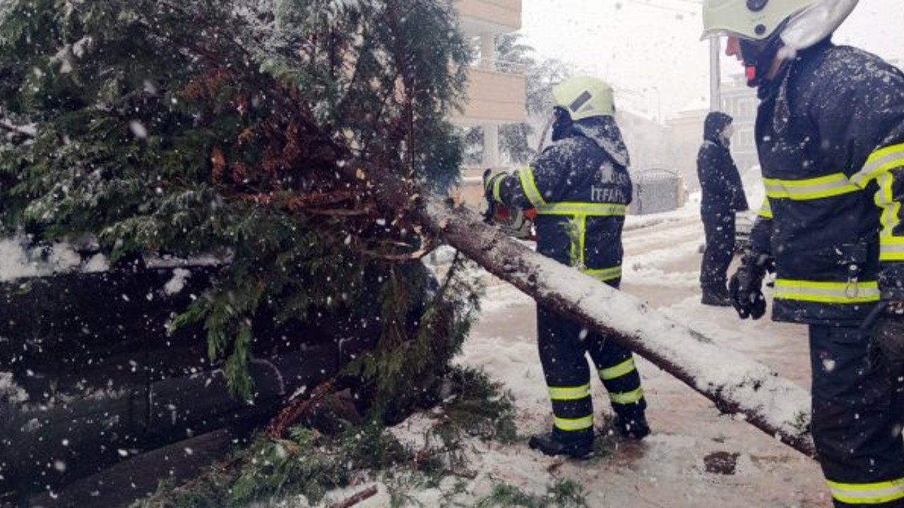 Kar yağışına dayanamadı aracın üstüne devrildi