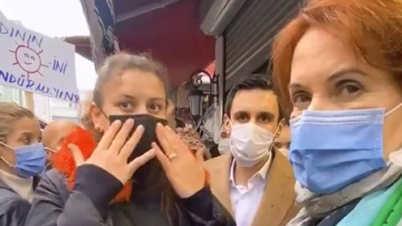 Kalabalığı yararak geldi gerçek durumu Meral Akşener’e anlattı. Esnafın durumu perişan